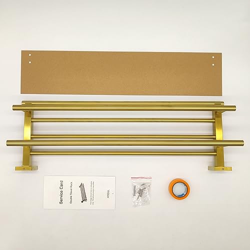 Bathroom Towel Rack 24 Inch Tower Holder with Double Towel Bar Brushed Gold Towel Rack Wall Mounted SUS304 Stainless Steel Hotel Towel Shelf Modern Towel Hanger - color: Brushed Gold, size: 24 Inch/ 60cm