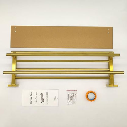 Bathroom Towel Rack 24 Inch Tower Holder with Double Towel Bar Brushed Gold Towel Rack Wall Mounted SUS304 Stainless Steel Hotel Towel Shelf Modern Towel Hanger - color: Brushed Gold, size: 24 Inch/ 60cm