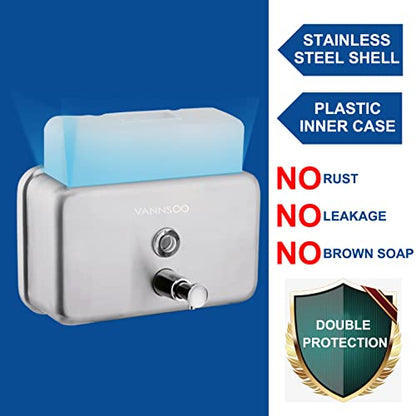 Commercial Soap Dispenser Wall Mount Stainless Steel, Horizontal | Rust-Proof Lining and Anti-Leak Pump Liquid Hand 1100ml / 37oz. - size: Horizontal