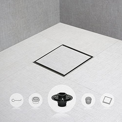 SaniteModar Shower Drain 6 inch Brushed with Flange Tile Insert Panel | AISI 304 Stainless Steel Square Shower Drain Shower Floor Square Drain with Hair Strainer and Lifting Hook
