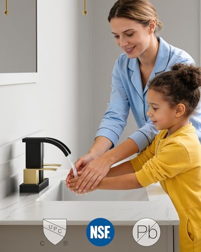 gotonovo Waterfall 4’’ Centerset Bathroom Sink Faucet Black&Brushed Gold | 2 Handle Bathroom Faucet,SUS304,2 or 3 Hole,2.17’’ Wide Spout,24’’ cUPC Water Line,Pop Up Drain,Vanity,RV,Lavatory Modern Tap - color: Black&Gold