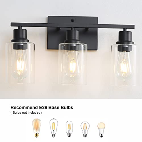 Bathroom Vanity Light Fixtures, 3-Light Matte Black Bathroom Lights, Wall Sconces with Clear Glass Shade for Hallway Farmhouse Bedroom Living Room - color: Black 3-Light