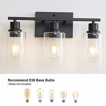 Bathroom Vanity Light Fixtures, 3-Light Matte Black Bathroom Lights, Wall Sconces with Clear Glass Shade for Hallway Farmhouse Bedroom Living Room - color: Black 3-Light