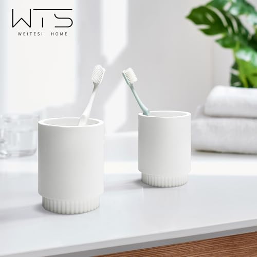 Resin Bathroom Accessories Set, 4 Pcs Modern Bathroom Accessory Set with Liquid Plastic Pump Lotion Soap Dispenser,2 Toothbrush Cup, Soap Dish Countertop Vanity Organizer(White) - color: White2