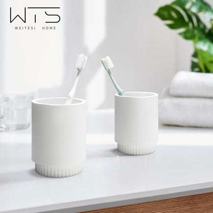 Resin Bathroom Accessories Set, 4 Pcs Modern Bathroom Accessory Set with Liquid Plastic Pump Lotion Soap Dispenser,2 Toothbrush Cup, Soap Dish Countertop Vanity Organizer(White) - color: White2