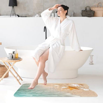 Bath Mat for Tub, Starfish Beach, 40 X 16 Inch, for Kids | Summer Sea Shell Extra Long Bathtub Mat Anti Slip with Suction Cups and Drain Holes for Kids Adults Elderly - color: Beach Starfish