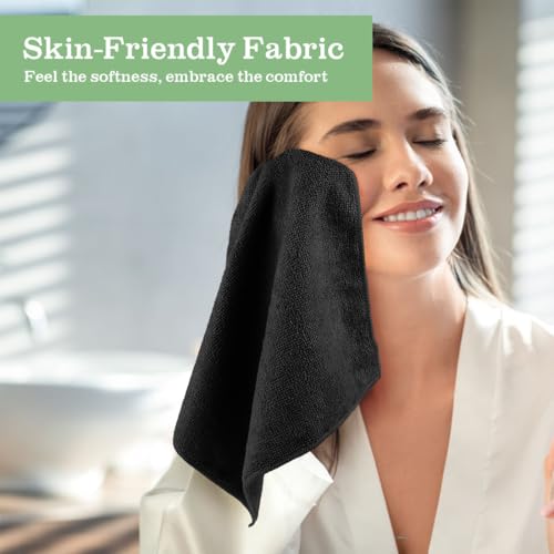 Washcloths 10 Pack Face Towels (12" x 12"), Highly Soft Wash Cloths | Hand Towels, Fast Drying Multi-Purpose Microfiber Cleansing Cloths for Bathroom, Hotel, Spa, and Salon Black - color: Black, size: 10Pack