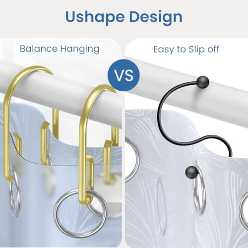 Gold Shower Curtain Hooks Rings ，Double Sided Shower Curtain Rings Rust Proof，12 pcs Shower Hooks for Inside Shower，Smooth Sliding Anti-Drop Double Shower Rings for Curtain (Gold) - color: Gold