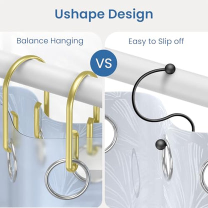 Gold Shower Curtain Hooks Rings ，Double Sided Shower Curtain Rings Rust Proof，12 pcs Shower Hooks for Inside Shower，Smooth Sliding Anti-Drop Double Shower Rings for Curtain (Gold) - color: Gold