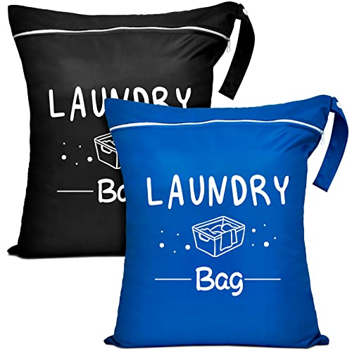 2 Pcs Large Travel Laundry Bag - Waterproof Wet Dry Washable for Dirty Clothes, Bathing Suit, Workout, Gym, Swimming, Yoga - color: Black+Blue