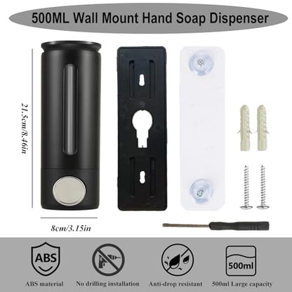 Manual Wall Mounted Soap Dispenser, 16.9oz Black Plastic Lotion Container | 500ml Clear Refillable Plastic Lotion Container, Black Hand Wash Pump Bottle, Refill Container for Home, Hotel, Office - color: A-black