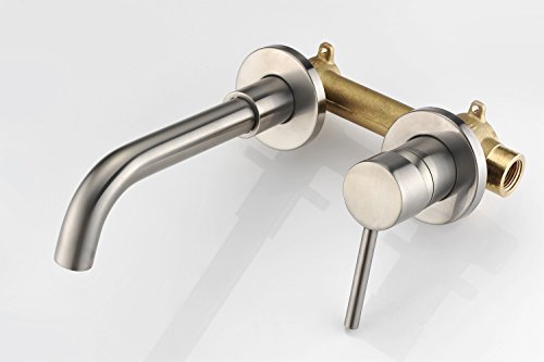 Sumerain Wall Mount Bathroom Faucets Brushed Nickel,Single Handle Wall Mount Faucet with Brass Rough-in Valve - color: Brushed Nickel, size: Right-Handed