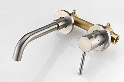 Sumerain Wall Mount Bathroom Faucets Brushed Nickel,Single Handle Wall Mount Faucet with Brass Rough-in Valve - color: Brushed Nickel, size: Right-Handed