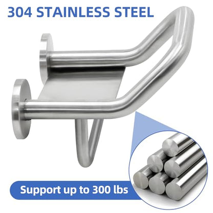 Grab Bar Toilet Paper Holder, 3-in-1 Bathroom Grab Bar with Toilet Holder and Phone Shelf, 304 Stainless Steel Safety Toilet Paper Grab Bar, Wall Mount Toilet Paper Holder for Seniors - size: 8.9 inch wide
