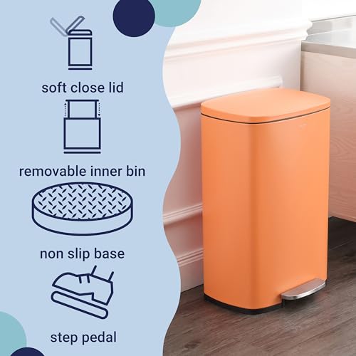 happimess Connor 2-Piece Iron Trash Can, Carrot Cake | 13.2 And 1.3 Gallons, Rectangular, Soft-Close Lid, Step Pedal, 20 Liners, 26" And 12" Height - color: Carrot Cake