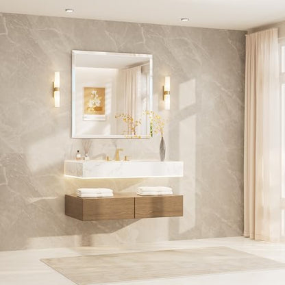 TETOTE 36" x 36" Rectangle Tempered Mirror with Frameless Beveled Edge for Vanity and Bathroom - size: 36"L x 36"W
