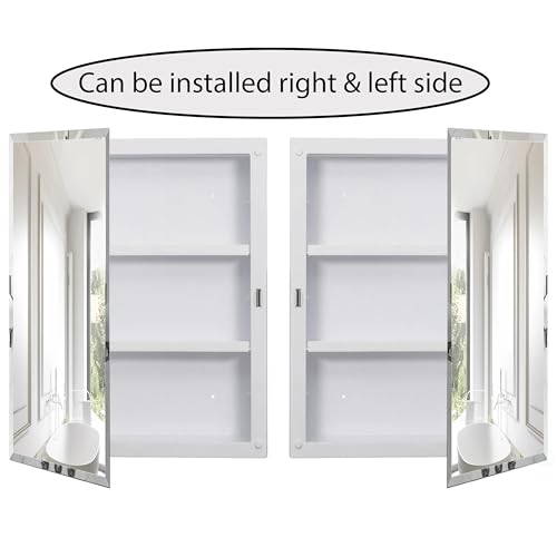 Single Door Multi-Purpose Plastic Bathroom Medicine Cabinet with Mirror, Surface or Recessed Mount, Vanity Cabinet with 2 Plastic Adjustable Shelves, White