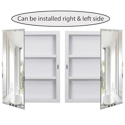 Single Door Multi-Purpose Plastic Bathroom Medicine Cabinet with Mirror, Surface or Recessed Mount, Vanity Cabinet with 2 Plastic Adjustable Shelves, White