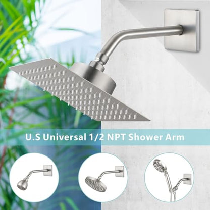 Shower Arm with 3.5" Flange, 10 Inch Wall Mount Replacement Shower Head Arm For Fixed Shower Heads and Handheld Showerhead, Brushed Nickel - color: Brushed Nickel, style: 10 Inch