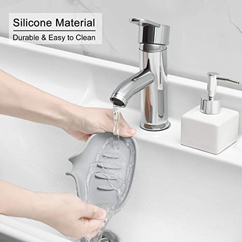 Silicone Soap Dish,Bar Soap Holder for Shower,2 Pack White+Grey | Bar Soap Holder for Shower with Draining,Soap Tray for Kitchen Sink - color: White + Gray(style 1)