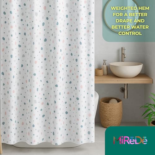 Waterproof Shower Curtain 72x72 – Fabric Bathroom Curtain with Weighted Hem & Rustproof Grommets – Washable Speckled Design with 12 Hooks – Decorative Polyester Shower Curtain for Bathroom
