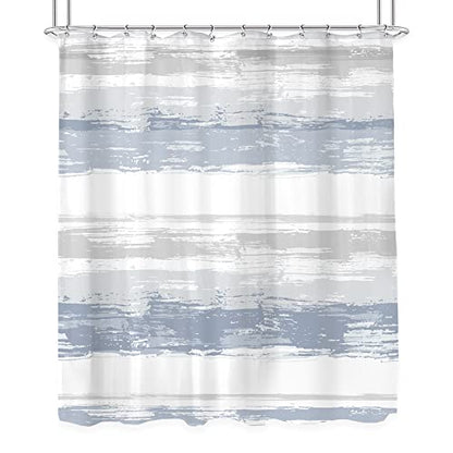 Abstract Blue Modern Gray White Striped Neutral Bathroom Shower Curtain Set | 60Wx72H Geometric Watercolor design, waterproof HD print with fast-drying fabric and 12 hooks. - color: A1-blue Grey, size: 60"W x 72"L (Pack of 1)