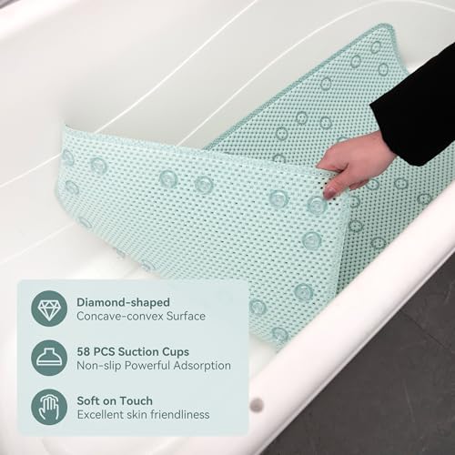 Bathtub Mat Non Slip 36'' X 17'', Soft Foam Bath Mat for Tub, Bathtub Mat with Drain Holes, Suction Cups Shower Mat (Ice Green, 36''X17'')