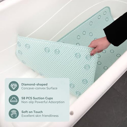 Bathtub Mat Non Slip 36'' X 17'', Soft Foam Bath Mat for Tub, Bathtub Mat with Drain Holes, Suction Cups Shower Mat (Ice Green, 36''X17'')