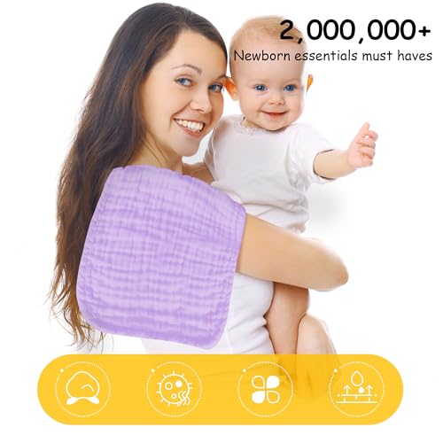 Lovely Care 12 Pack Muslin Burp Cloths 100% Cotton Muslin Cloths Large 20''x10'' Extra Soft and Absorbent Baby Burping Cloth - Purple - color: Purple, size: 10x20 Inch (Pack of 12)