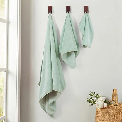MICROFI Ring Spun Terry Microfiber Bath Towel Set, 3 Piece, Oversize, Quick Dry, Lint Free, Includes Bath, face, and Hand Towels (Green) - color: Green