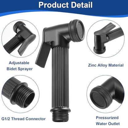 uxcell Handheld Bidet Sprayer for Toilet, Metal Bathroom Sprayer Kit Adjustable Water Pressure Control for Kitchen Bathroom Toilet Flushing Washing, Black - color: Black