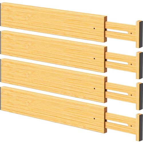 Bamboo Drawer Dividers Organizers, 2.56" High, 17"-21.8" Adjustable, 4 Pack | Expandable Separators, Great for Utensils, Kitchen, Bedroom, Dresser and Office Storage - style: bamboo-4Pack