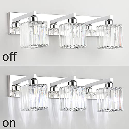 Aipsun Vanity Light Fixtures Crystal Bathroom Lighting Fixtures Chrome Vanity Light for Bathroom (Exclude Bulb) - color: Chrome, size: 23 inch