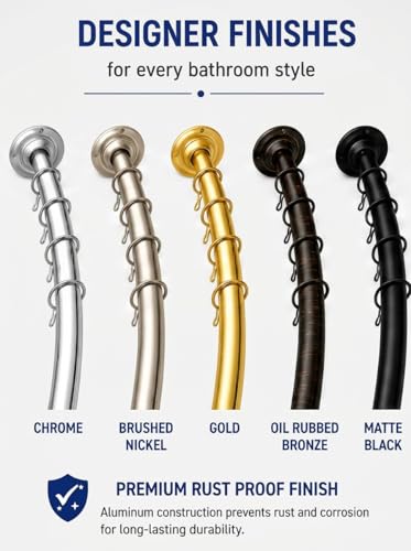 Shower Suite by Utopia Alley – Rustproof Aluminum Curved Shower Curtain Rod Combo Set with Liner & 12 Hooks, Adjustable 45–72 Inch Wall Mount Rod, Bright Gold Finish - color: Bright Gold