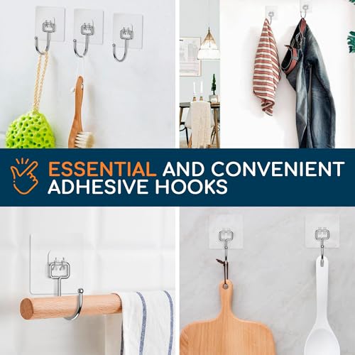 Adhesive Wall Hooks for Hanging, Heavy Duty No Drill, 22 lbs, 12 Pack | GLUIT Adhesive Wall Hooks for Hanging, Transparent Waterproof Sticky Towel Hook for Bathroom Kitchen Home Outdoor - size: Large, 12 pcs