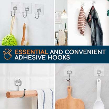 Adhesive Wall Hooks for Hanging, Heavy Duty No Drill, 22 lbs, 12 Pack | GLUIT Adhesive Wall Hooks for Hanging, Transparent Waterproof Sticky Towel Hook for Bathroom Kitchen Home Outdoor - size: Large, 12 pcs
