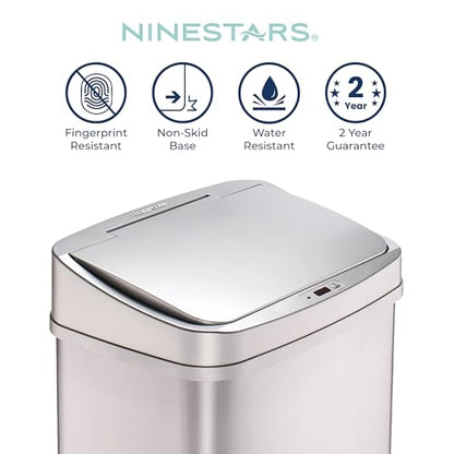 Ninestars 13 Gallon Automatic Trash Can, 50L Touchless Motion Sensor Garbage Can with Odor-Sealing Lid, Rectangular Stainless Steel, Silver Trim - color: Silver Trim