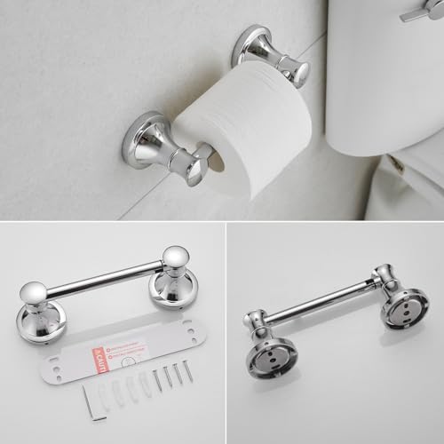 RUMOSE Pivoting Toilet Paper Holder and Hand Towel Ring, Polished Chrome | Wall Mount, Bathroom Hardware Accessories 2 PCS Set, Toilet Tissue Roll Holder & Towel Hanger, Rustproof, Stainless Steel - color: Polished Chrome
