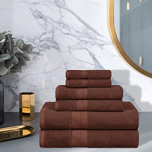 Superior Rayon from Bamboo Cotton Blend 6 Piece Towel Set, for Bathroom, Gym, Spa, Essentials, Includes; 2 Face Towels/Washcloths 13” x 13”, 2 Hand Towels 16” x 30”, 2 Bath Towels 30” x 54”, Cocoa
