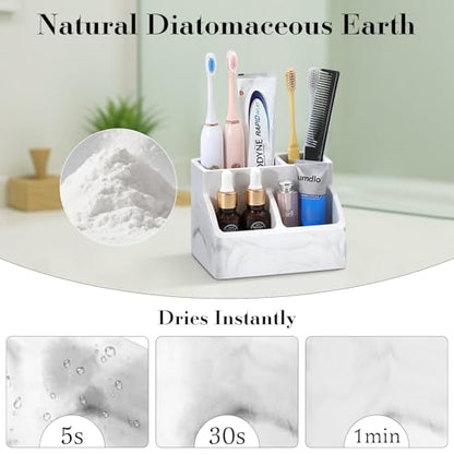 Luxspire Diatomite Toothbrush Holder, 4 Slots, Marble White | Fast Drying, Diatomaceous Earth, Electric Tooth Brush and Toothpaste Organizer, For Bathroom Kitchen Vanity Countertop - color: Marble White, style: 4 Slots