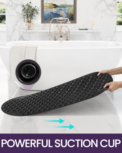 DEXI Bathtub Mat Non Slip 16x35, Shower Floor Mats for Bathroom Bath Tub | Black, Washable Oval Bathmat, Suction Cups and Drain Holes to Keep Tubs Clean - color: All Black