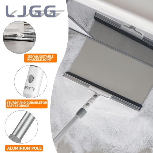 LGJJ Floor Spatula Broom 17" Rubber Spatula with 51" Aluminum Rod for Bathroom Tile, Garage Concrete, Deck, Shower Glass, Window Cleaner, Spatula Broom for Home Flooring