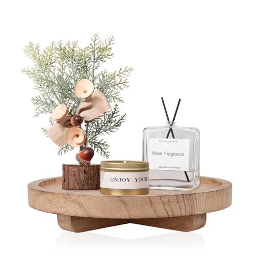 Round Decorative Tray Farmhouse Kitchen Decor Soap Dish, 8" Brown | Waterproof, Lightweight, Easy Clean, Wood Riser Pedestal Stand Accessories for Office Desk, Vanity, Counter, Sink - color: Brown, size: 8"