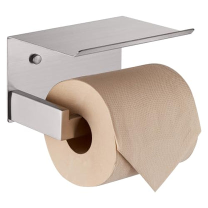 KOKOSIRI Toilet Paper Roll Holder Brushed Nickel Toilet Paper Holder with Shelf Stainless Steel Bathroom Dispenser Wall Mounted, B2010BR - color: Brushed Nickel, size: With Shelf(1 Pack)