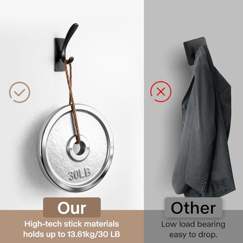 Self Adhesive Towel Hooks, Matte Black Metal Hooks,Waterproof Stainless Steel Hanger Coat Hooks for Hanging Coat,Towels, Bath Robe in Bathroom Kitchen Home - size: 4 Pack-Rectangular Double Hook