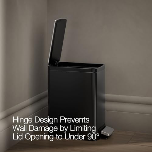 KOHLER 31319-BST Bathroom Trash Can, 1.6 Gallon, 6-Liter Step Can, Quiet-Close Small Trash Can with Foot Pedal, Black Stainless - color: Black Stainless, size: 1.6 Gallon - Step Can
