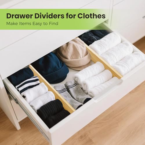 Fyvva Drawer Organizer, Spring-Loaded Expandable Bamboo Dividers 8-Pack | Large Kitchen Drawer Organizer, Adjustable 16.9 to 22.2 in, 2.3in High Non Slip for Kitchen Clothes Bathroom Office Natural - size: 8 Pack Large