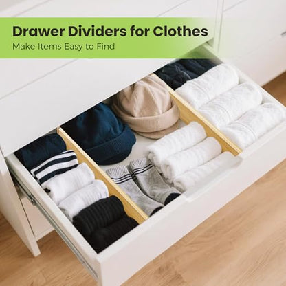 Fyvva Drawer Organizer, Spring-Loaded Expandable Bamboo Dividers 4-Pack | Large Kitchen Drawer Organizer, Adjustable 16.9 to 22.2 in, 2.3in High Non Slip for Kitchen Clothes Bathroom Office Natural - size: 4 Pack Large