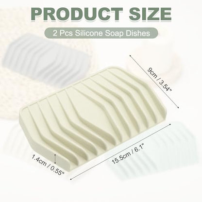 uxcell 2Pcs Soap Dish with Drainage, Silicone Self Draining Soap Bar Holder Sponge Shampoo Bars Tray for Bathroom, Shower, Bathtub, Kitchen, or Countertop(Beige White) - color: Beige White