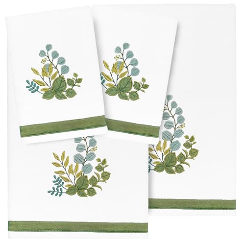 Verdant 4-Piece Luxury Towel Set, Applique Embroidered Bouquet, Plush Turkish Cotton, Durable & Quick Dry, Vibrant Bathroom Ensemble, 2 Bath 2 Hand Towels, White - color: White, size: 2 Pcs Bath 2 Pcs Hand Towel